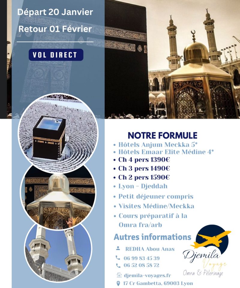 OMRA ÉCONOMIQUE JANVIER 2026 Omra Chaabane – Janvier 2026 avec Djemila Voyages.
